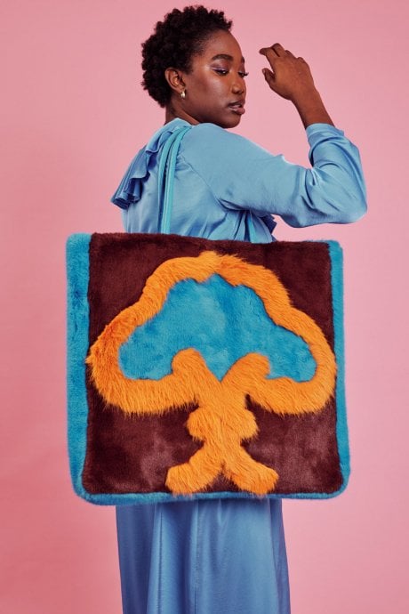 JAYLEY Handmade Bamboo Faux Fur Large Tree Bag