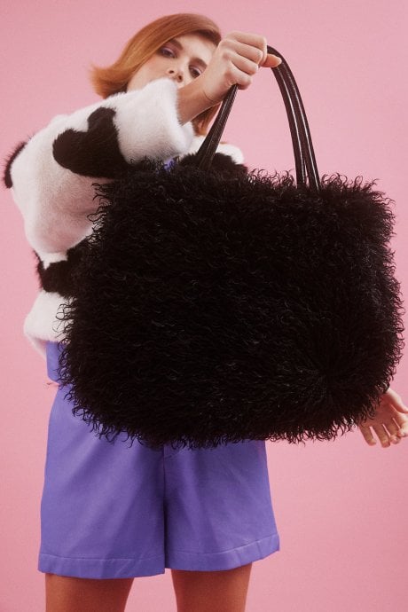 JAYLEY Handmade Bamboo Faux Mongolian Large Bag