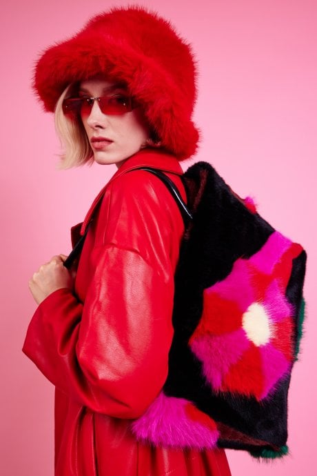 JAYLEY Handmade Bamboo Floral Faux Fur Bag