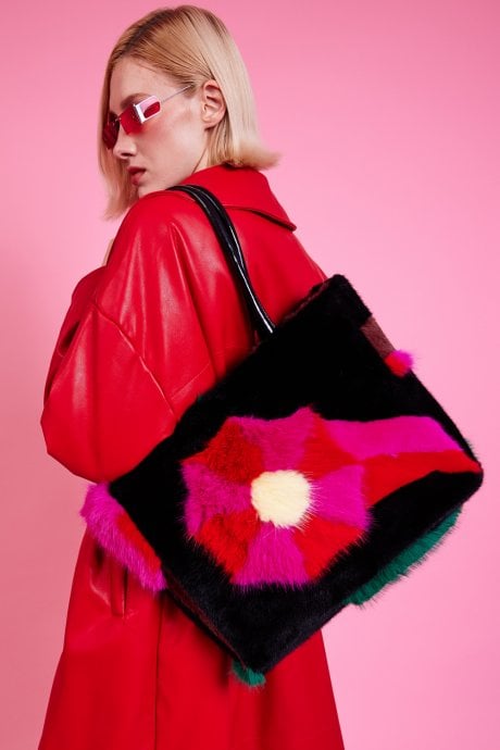 JAYLEY Handmade Bamboo Floral Faux Fur Bag