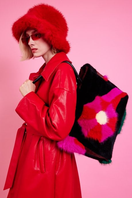 JAYLEY Handmade Bamboo Floral Faux Fur Bag