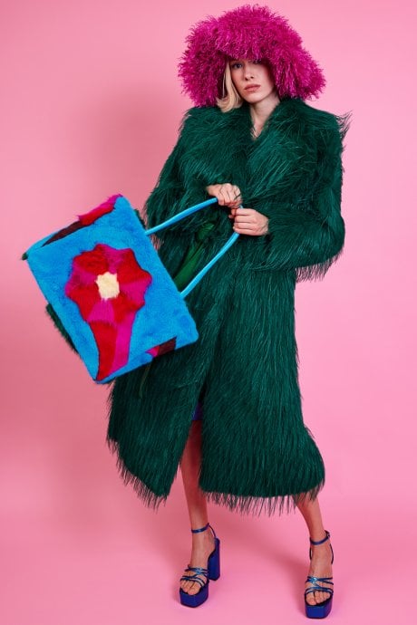 JAYLEY Handmade Bamboo Floral Faux Fur Bag