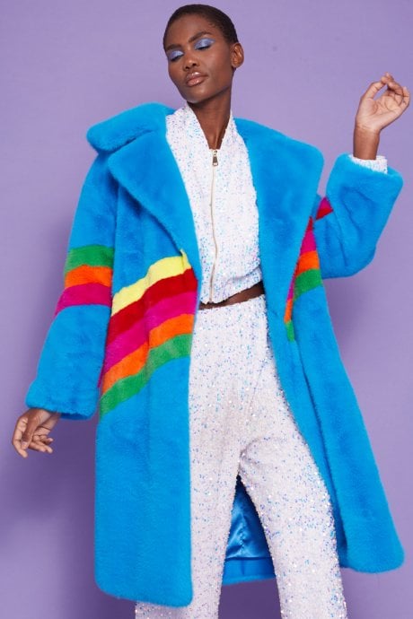 JAYLEY Handmade Eco Faux Fur Rainbow Coat