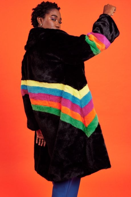 JAYLEY Handmade Eco Faux Fur Rainbow Coat