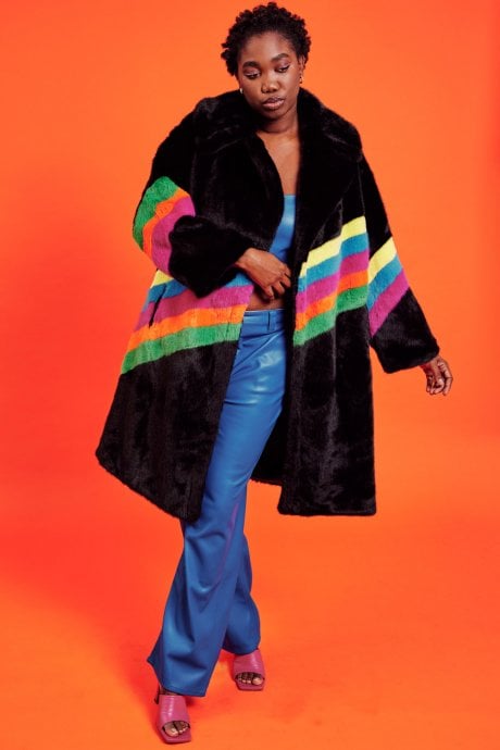 JAYLEY Handmade Eco Faux Fur Rainbow Coat
