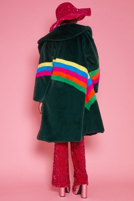 JAYLEY Handmade Eco Faux Fur Rainbow Coat