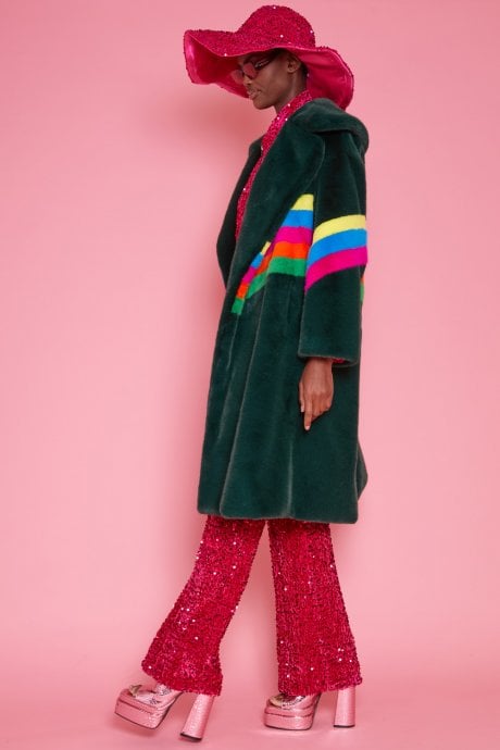 JAYLEY Handmade Eco Faux Fur Rainbow Coat
