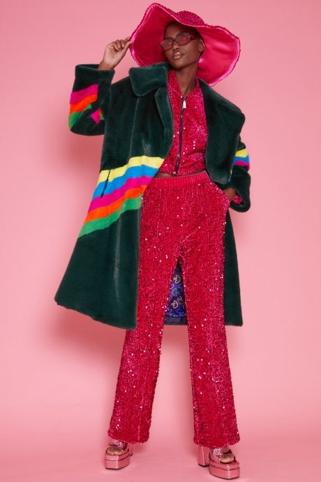 JAYLEY Handmade Eco Faux Fur Rainbow Coat