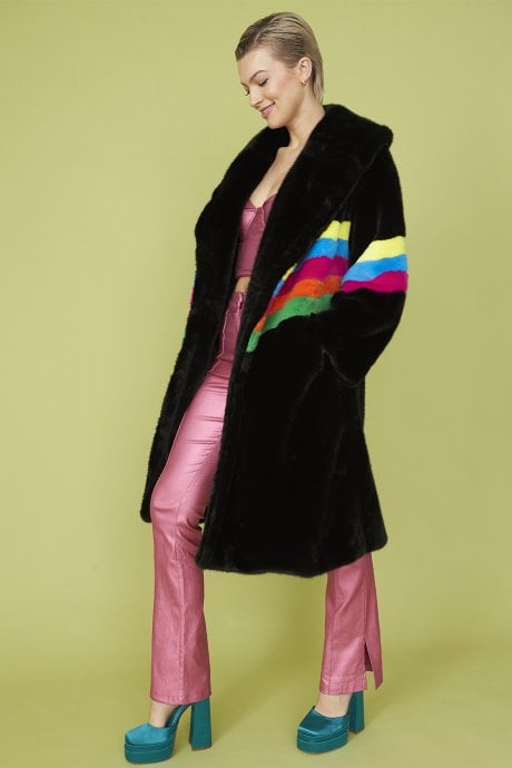 JAYLEY Handmade Eco Faux Fur Rainbow Coat