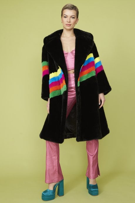 JAYLEY Handmade Eco Faux Fur Rainbow Coat