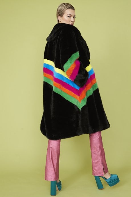 JAYLEY Handmade Eco Faux Fur Rainbow Coat