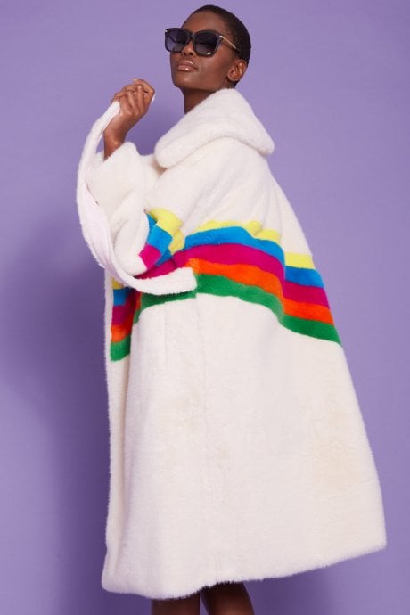 JAYLEY Handmade Eco Faux Fur Rainbow Coat