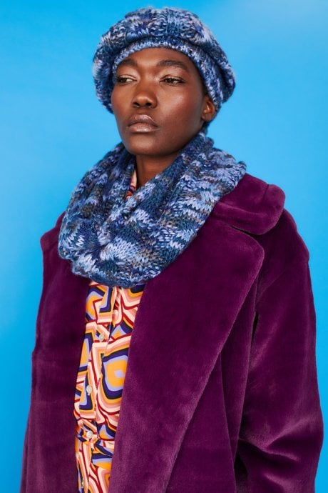 JAYLEY Handmade Knitted Wooly Scarf And Hat Set In Blue