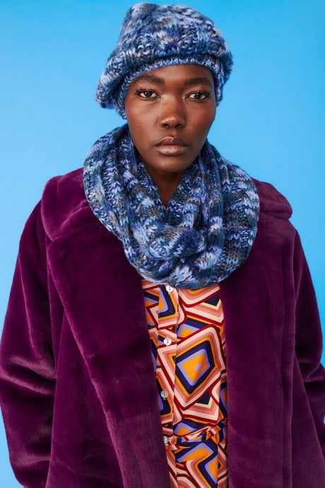 JAYLEY Handmade Knitted Wooly Scarf And Hat Set In Blue