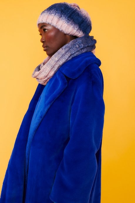 JAYLEY Handmade Knitted Wooly Scarf And Hat Set In Pink And Purple