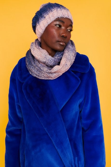 JAYLEY Handmade Knitted Wooly Scarf And Hat Set In Pink And Purple