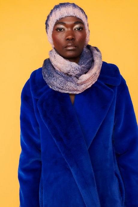 JAYLEY Handmade Knitted Wooly Scarf and Hat Set in Pink and Purple