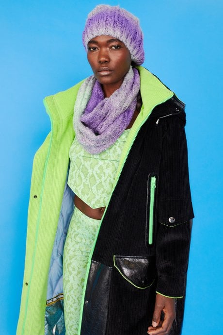 JAYLEY Handmade Knitted Wooly Scarf And Hat Set In Purple And Green