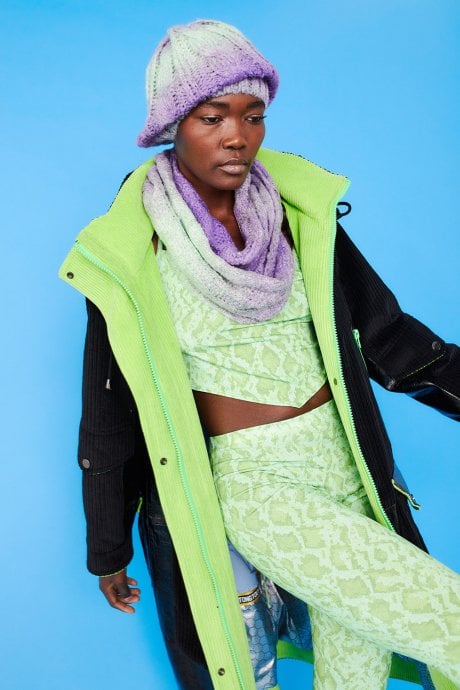 JAYLEY Handmade Knitted Wooly Scarf And Hat Set In Purple And Green