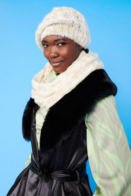 JAYLEY Handmade Knitted Wooly Scarf And Hat Set In Yellow