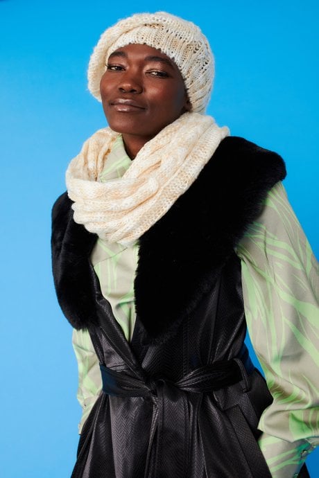 JAYLEY Handmade Knitted Wooly Scarf And Hat Set In Yellow