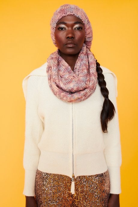 JAYLEY Handmade Knitted Wooly Scarf and Hat Set in Pink Tones