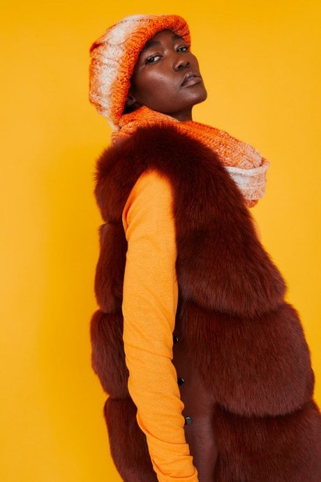 JAYLEY Handmade Knitted Wooly Scarf And Hat Set In Orange And White