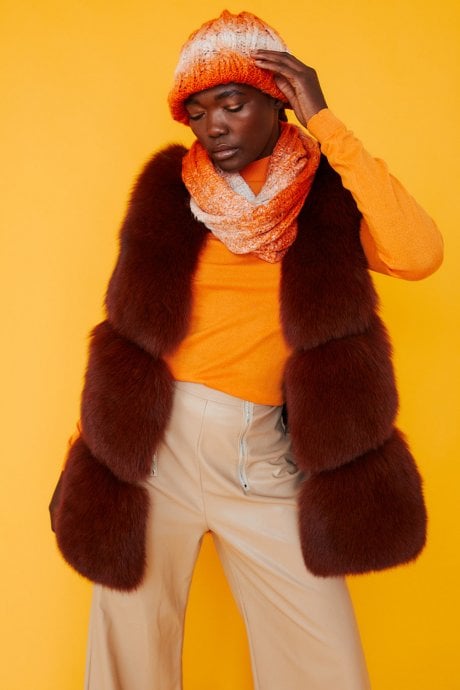 JAYLEY Handmade Knitted Wooly Scarf And Hat Set In Orange And White