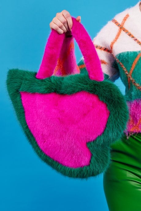JAYLEY Handmade Love heart Bamboo Faux Fur Bag