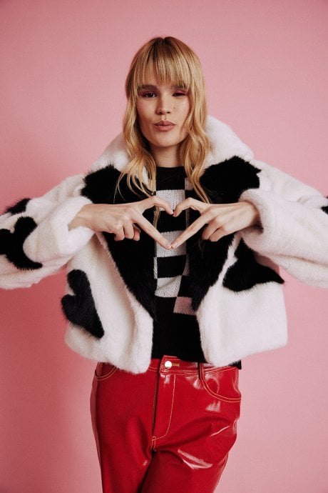 JAYLEY Handmade Love Heart Bamboo Fur Jacket