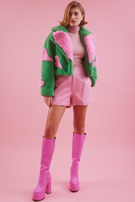 JAYLEY Handmade Love Heart Bamboo Fur Jacket