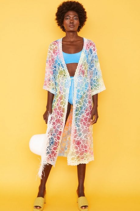 JAYLEY Handmade Multi Coloured Tie Dye Shibori Lace Kimono