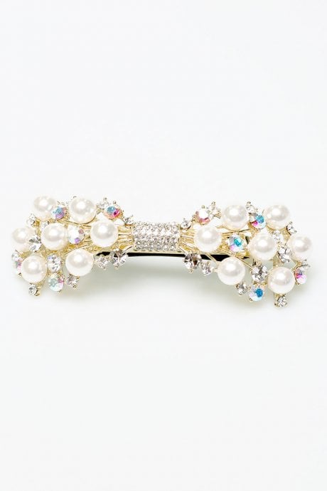 JAYLEY Harriet Gold Tone Pearl Bow Hair Clip