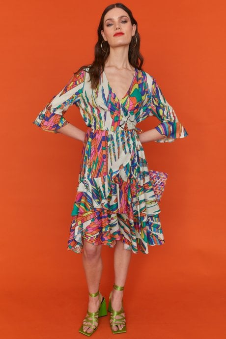 JAYLEY Havanna Tropical Wrap Midi Dress