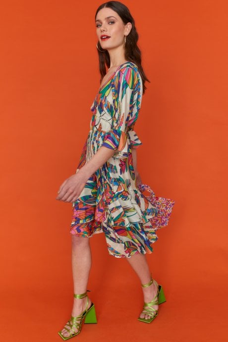 JAYLEY Havanna Tropical Wrap Midi Dress