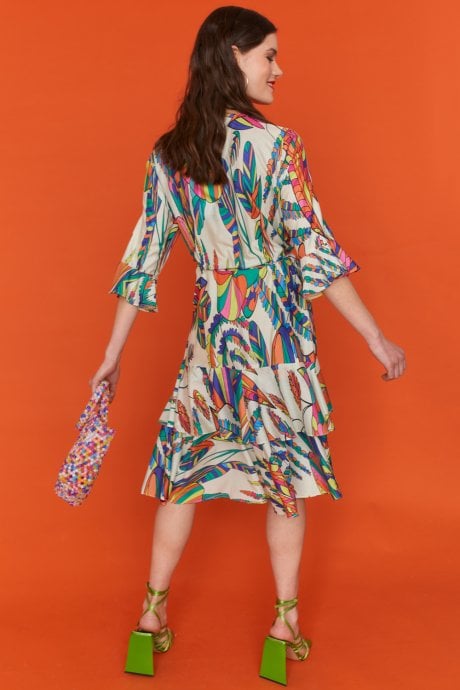 JAYLEY Havanna Tropical Wrap Midi Dress
