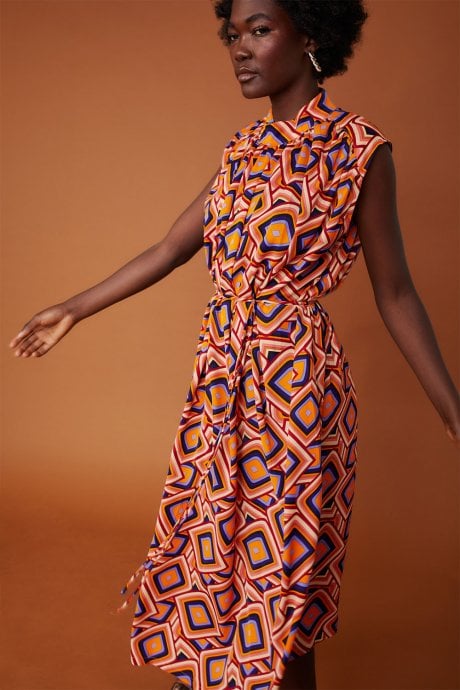 JAYLEY High Neck Midi Geo Dress