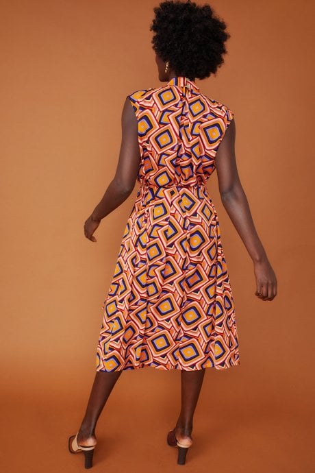 JAYLEY High Neck Midi Geo Dress