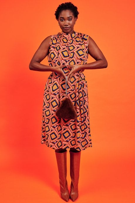 JAYLEY High Neck Midi Geo Dress