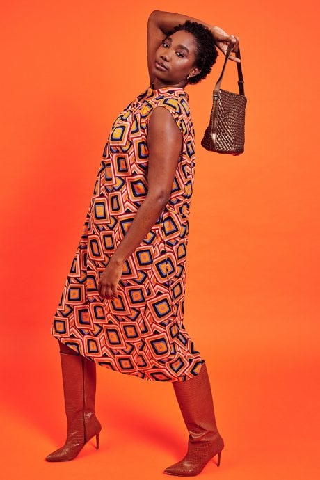 JAYLEY High Neck Midi Geo Dress