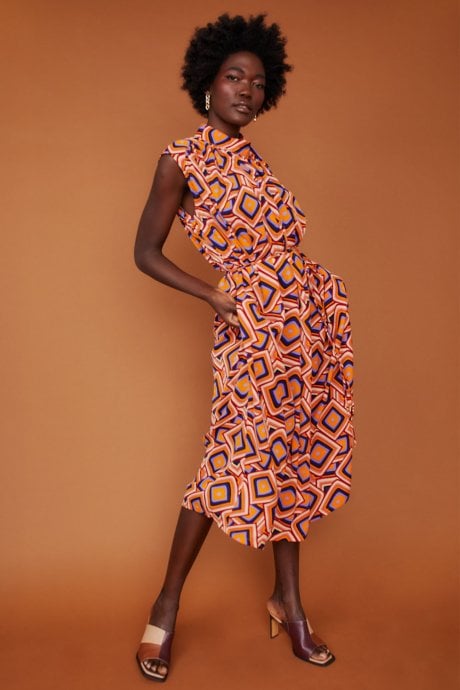 JAYLEY High Neck Midi Geo Dress