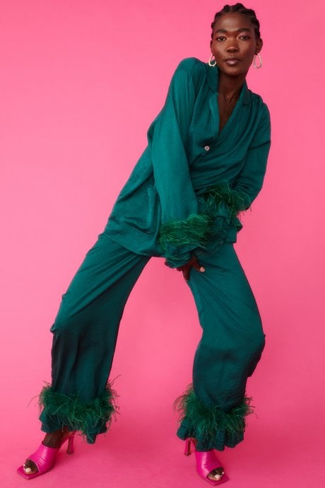 JAYLEY Holly Feather Pyjamas In Christmas Green