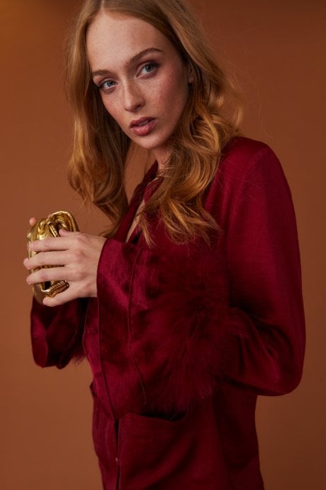 JAYLEY Holly Feather Pyjamas In Ruby Red