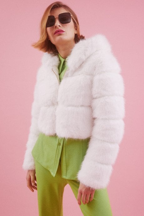 JAYLEY Hooded Bamboo Faux Fur Puffer Coat