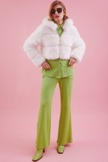 JAYLEY Hooded Bamboo Faux Fur Puffer Coat