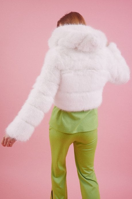 JAYLEY Hooded Bamboo Faux Fur Puffer Coat