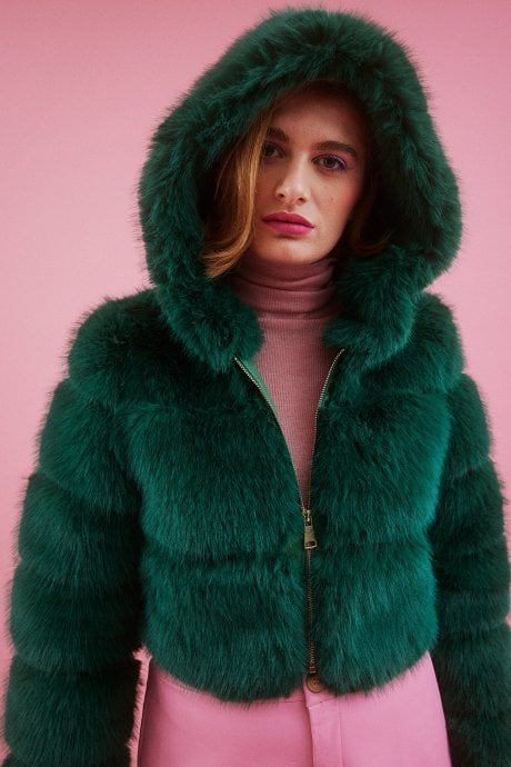 JAYLEY Hooded Bamboo Faux Fur Puffer Coat