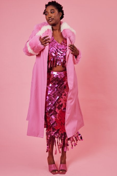 JAYLEY Hot Pink Eco Leather Trench Coat