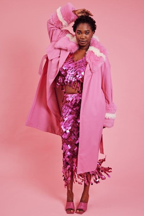 JAYLEY Hot Pink Eco Leather Trench Coat