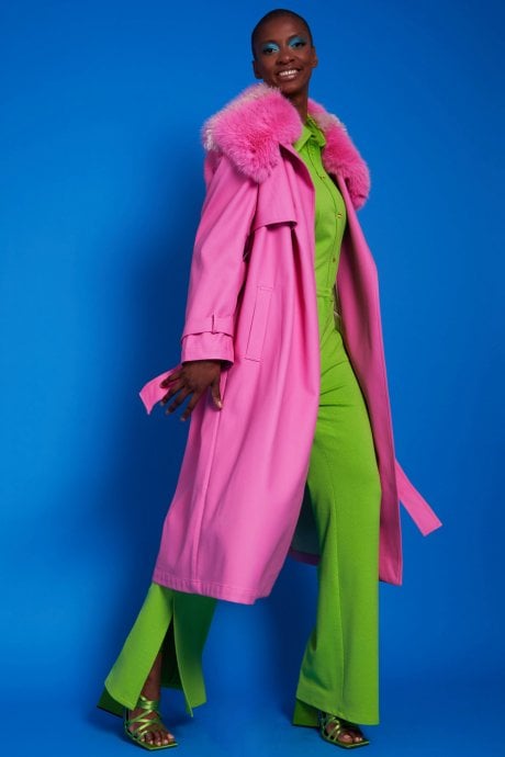 JAYLEY Hot Pink Eco Leather Trench Coat